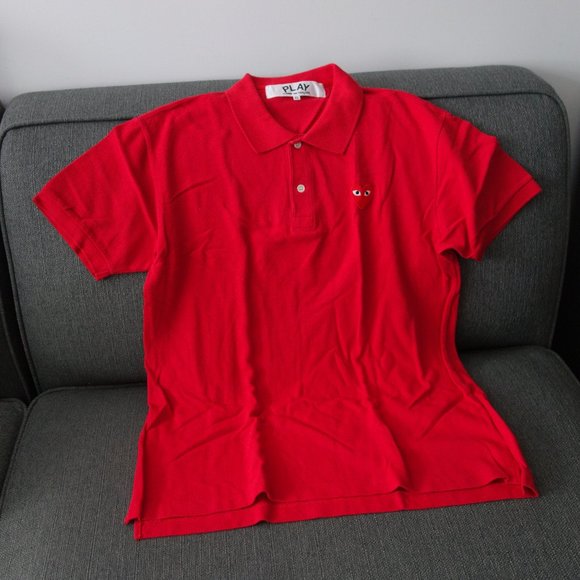PLAY COMME des GARCONS Red Made in Japan 100% Cotton Polo Shirt AZ-T006 Size XL - Picture 1 of 10